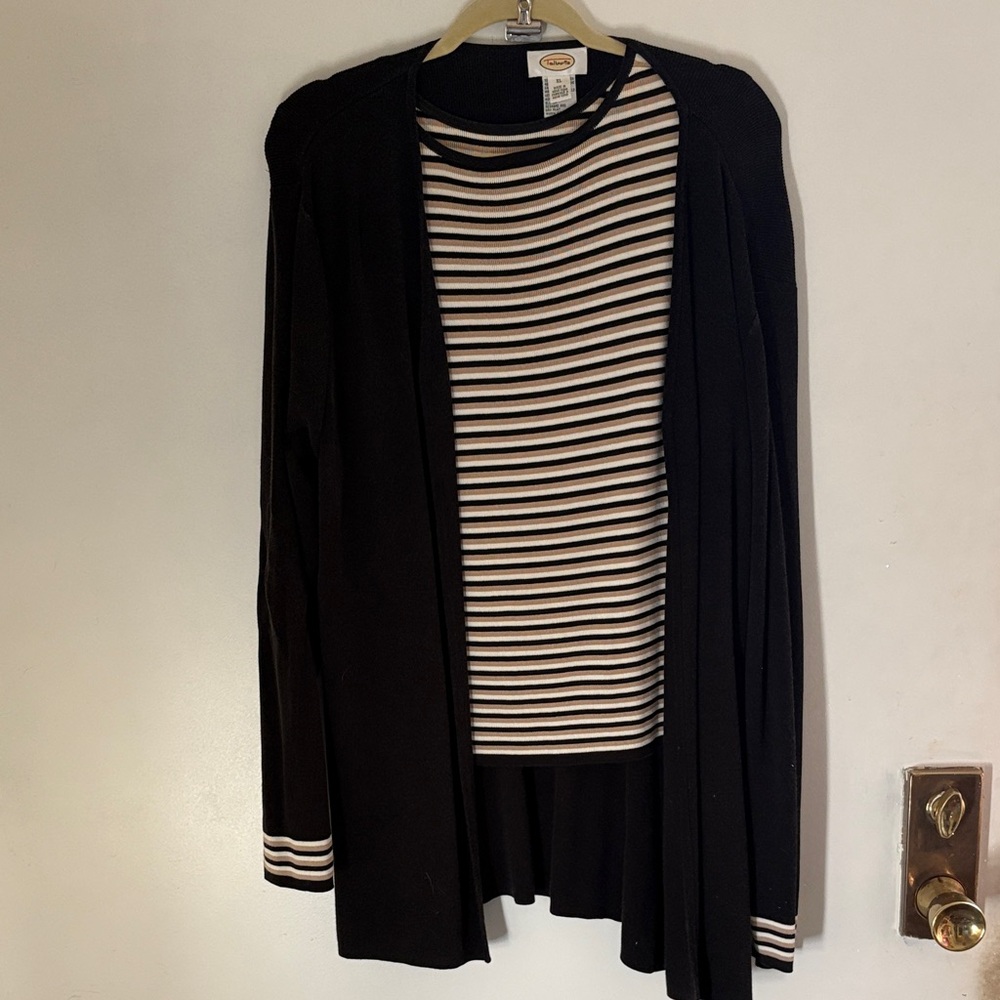 Talbots  Black and Cream Striped Cardigan and tank sz L/ XL